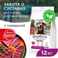 Сухой корм для собак QUATTRO, Крупные породы премиум, забота о суставах, говядина, 12 кг