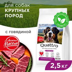 Сухой корм для собак QUATTRO, Для взрослых, Крупные породы премиум, говядина, 2,5 кг