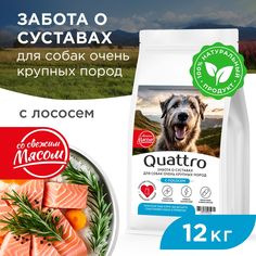 Сухой корм для собак QUATTRO, Большие породы премиум, забота о суставах, лосось, 12 кг