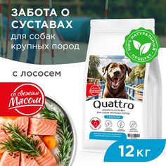 Сухой корм для собак QUATTRO, Крупные породы премиум, забота о суставах, лосось, 12 кг