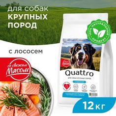 Сухой корм для собак QUATTRO, Для взрослых, Крупные породы премиум, лосось, 12 кг