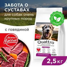 Сухой корм для собак QUATTRO, Большие породы премиум, забота о суставах, говядина, 2,5 кг
