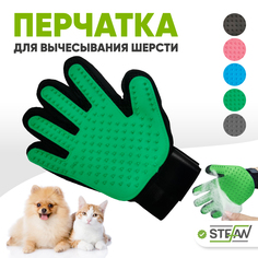 Рукавица для вычесывания шерсти животных, STEFAN цвет зеленый, 23х17см