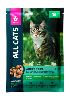Влажный корм All cats для кошек, тефтельки с кроликом в соусе, пауч, 85 г