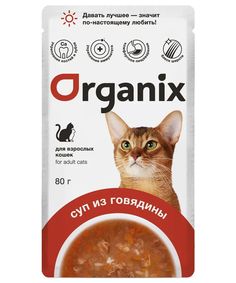 Влажный корм для кошек Organix Суп с говядиной, овощами и рисом, 80 г
