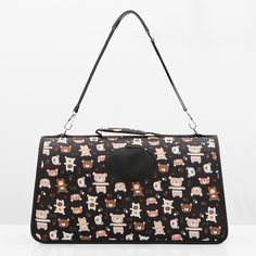 Сумка-переноска для животных Пижон Медвежонки, черная, текстиль, 53 х 21 х 29 см