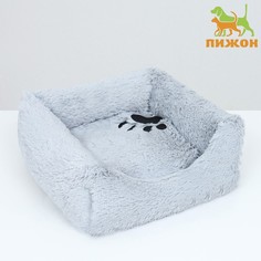 Лежанка для животных Пижон, с подушкой, серая, мех, 45 х 45 х15 см