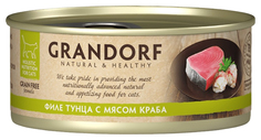 Влажный корм для кошек Grandorf, с филе тунца и мясом краба, 70 г