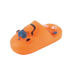 Игрушка для собак Pet Universe Тапочек-кусалка, с пищалкой, оранжевый, винил, 10,5 х 5 см