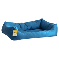 Лежанка для животных Моськи-Авоськи Бархат синяя прямоугольная с подушкой, 78х56х20см No Brand