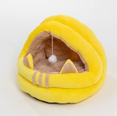 Домик-лежанка для кошек и собак Family Pet, с игрушкой, M, 45х45х42см, желтый