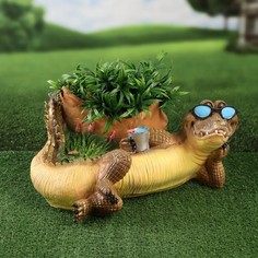 Фигурное кашпо Хорошие сувениры Крокодил с бамбуком 10361483 бежевый 24х21см 1 шт.