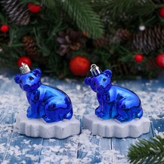 Украшение елочное "Мишутка на льдине" (набор 2 шт.) 5,5х7,5х8 см, синий (2 шт.) Зимнее волшебство