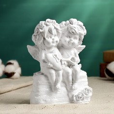Фигура "Ангелы с сердцем на замочке" белый, 15х11см Хорошие сувениры