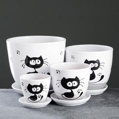 Цветочный горшок Sima-land Котофей 7454661 5 л 2,5 л 1 л 0,4 л белый 4 шт.