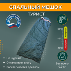 Спальный мешок Camp Planet, Турист, 200х70 см, с капюшоном, зеленый