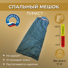 Спальный мешок Camp Planet, Турист +, 200х70 см, зимний с капюшоном, зеленый