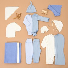 Набор для новорожденных 15 предметов, цвет джинс/голубой/молочный, рост 56-62 см Babyedel