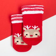 Крошка Я Носки новогодние детские Крошка Я «Оленёнок», цвет красный, 12-14 см