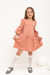 Платье детское CROCKID М 3652, персиковая карамель, собаки-горошки, 110