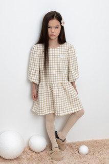 Платье детское CROCKID М 3652, бежевая клетка на сахаре, 110