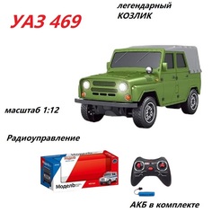 Радиоуправляемая машинка на аккумуляторах УАЗ 469 Козлик кабриолет с тентом 24 см зеленый MSN Toys