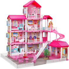 Высокий кукольный домик Играйка Фантазия 91 см, 4 этажа свет, мебель, куклы, собачки
