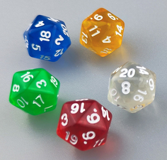Кубик двадцатигранный Zodiac прозрачный D20 для настольных и ролевых игр, набор 5 штук