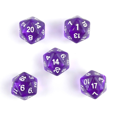 Кубик двадцатигранный Zodiac сиреневый прозрачный D20 для настольных и ролевых игр, 5 шт