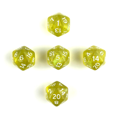 Кубик двадцатигранный Zodiac желтый прозрачный D20 для настольных и ролевых игр, 5 шт