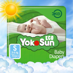 Детские подгузники на липучках YokoSun Eco размер S (3-6 кг), 70 шт.