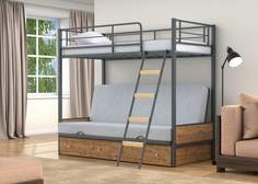 Двухъярусная кровать-диван 4 Сезона Дакар 2 Серый ящики Дуб крафт табак