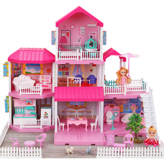 Кукольный домик Играйка Мечта 71 см, 3 этажа подсветка, мебель, куклы, собачки