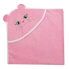 Полотенце-уголок детское, вышивка Киска, размер 120х120, розовый Everliness