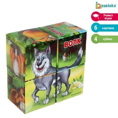 Кубики Лесные животные картон, 4 штуки, по методике Монтессори (3 шт) No Brand