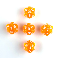 Кубик двадцатигранный Zodiac оранжевый прозрачный D20 для настольных и ролевых игр, 5шт