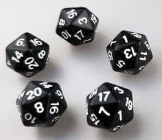 Кубик двадцатигранный Zodiac черный прозрачный D20 для настольных и ролевых игр, 5 шт