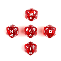 Кубик двадцатигранный Zodiac красный прозрачный D20 для настольных и ролевых игр, 5 шт