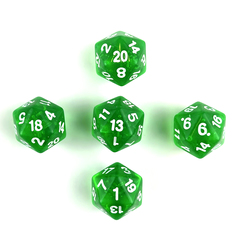 Кубик двадцатигранный Zodiac зеленый прозрачный D20 для настольных и ролевых игр, 5 шт