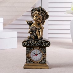 Часы настольные каминные "Ангел с медвежонком", цвет золото, h=25.5 см, микс No Brand