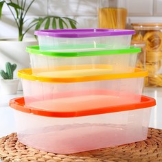 Набор контейнеров пищевых 4шт 0,5; 1; 1,6; 2,3л BioFresh прямоуг, цвет МИКС No Brand