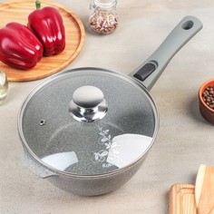 Ковш, 2,2 л, съёмная ручка, стеклянная крышка, антипригарное покрытие, цвет серый Kukmara