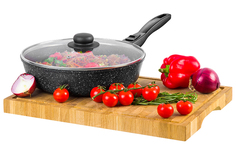 Сковорода Elan Gallery Гармония вкуса глубокая с крышкой чёрный мрамор съёмная ручка 26 см