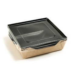 Контейнер с плоской крышкой, черный, 0,9 л, 15х15х5 см, 25 шт No Brand