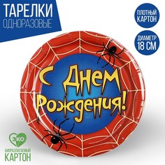 Тарелка бумажная «С днём рождения», паутина, 18 см Страна Карнавалия