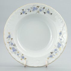 Тарелка глубокая 22.5 см, Rococo, декор Голубые цветы, отводка золото No Brand