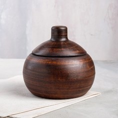 Горшок для запекания с крышкой "Лотос", гладкий, красная глина, 0.7 л No Brand