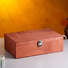 Подарочный ящик 34x21.5x10.5 см деревянный 3 отдела, с крышкой, светло-коричневый No Brand