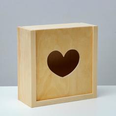 Кашпо деревянное 20x20x9 см "Шкатулка, сердце" No Brand