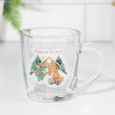 Кружка новогодняя "С Новым Годом!" 340мл, закаленное стекло, деколь, подарки Дарим красиво